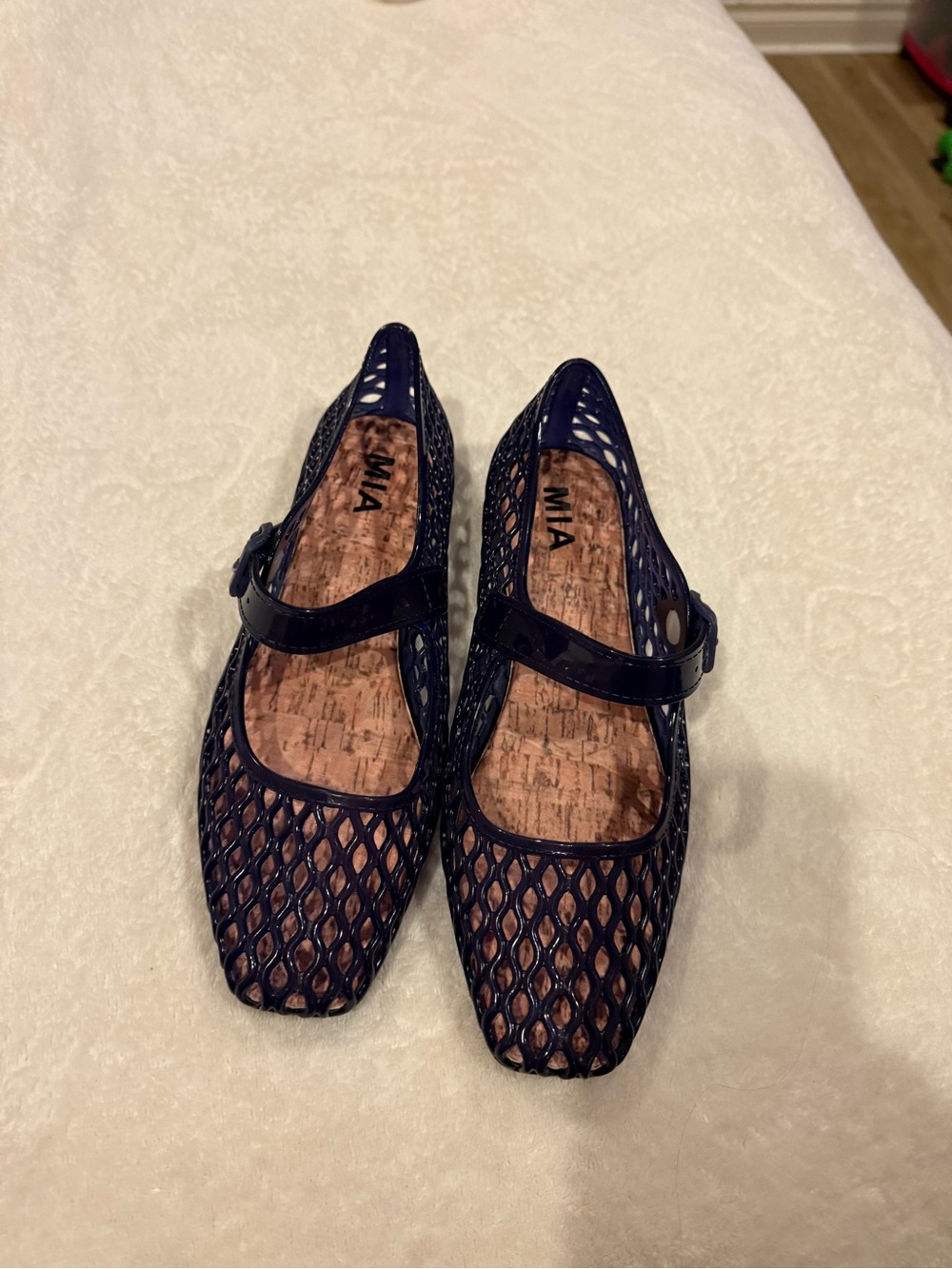 MIA Navy Mesh Mary Jane Flats with Buckle Strap